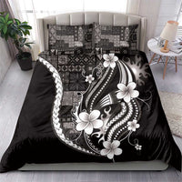 Samoa Siapo Tribal Pattern Bedding Set Black Polynesian Plumeria Tapa Motif