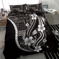 Samoa Siapo Tribal Pattern Bedding Set Black Polynesian Plumeria Tapa Motif
