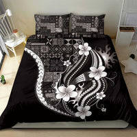 Samoa Siapo Tribal Pattern Bedding Set Black Polynesian Plumeria Tapa Motif