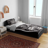 Samoa Siapo Tribal Pattern Bedding Set Black Polynesian Plumeria Tapa Motif
