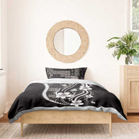 Samoa Siapo Tribal Pattern Bedding Set Black Polynesian Plumeria Tapa Motif