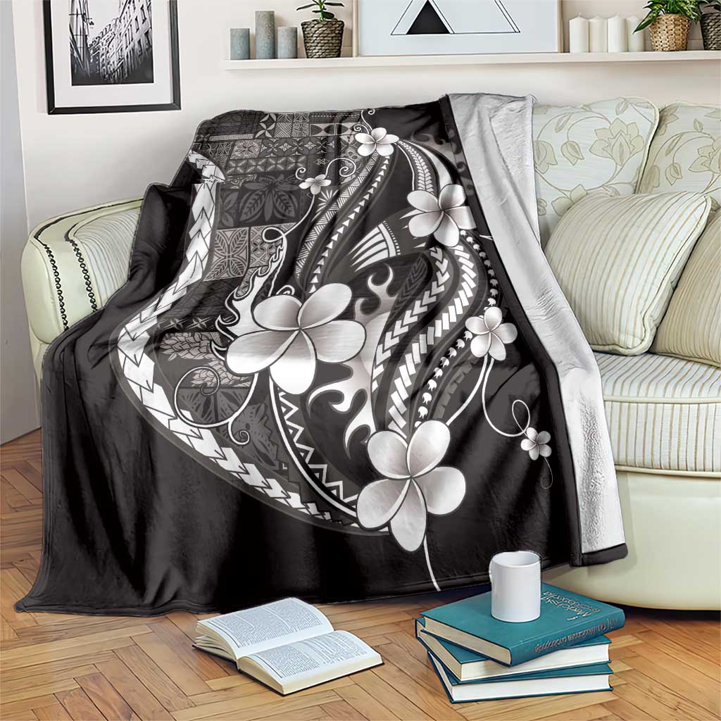 Samoa Siapo Tribal Pattern Blanket Black Polynesian Plumeria Tapa Motif