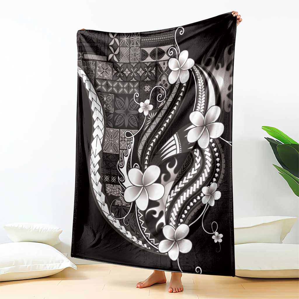 Samoa Siapo Tribal Pattern Blanket Black Polynesian Plumeria Tapa Motif