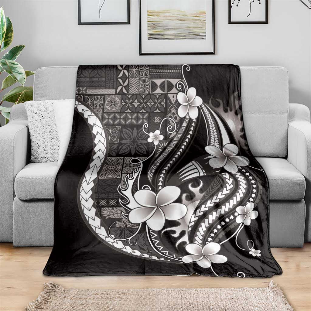 Samoa Siapo Tribal Pattern Blanket Black Polynesian Plumeria Tapa Motif