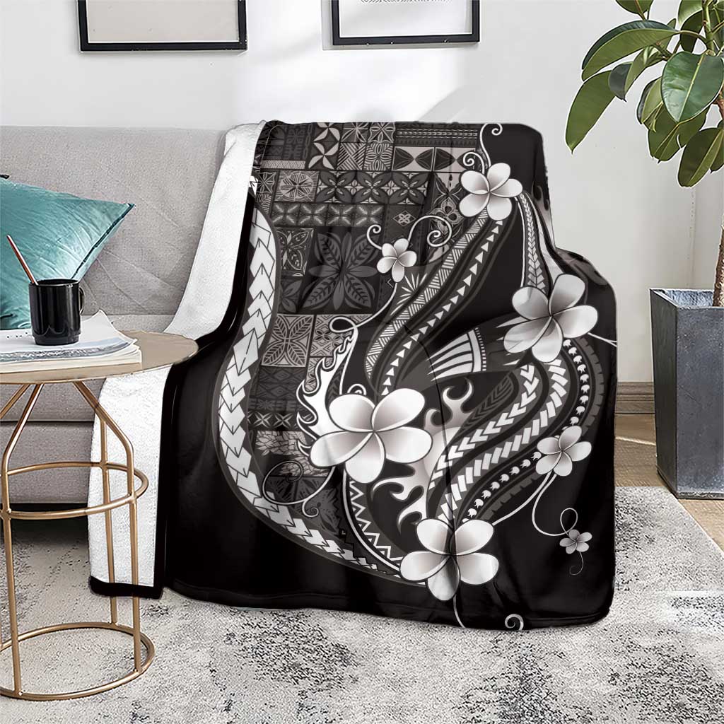 Samoa Siapo Tribal Pattern Blanket Black Polynesian Plumeria Tapa Motif