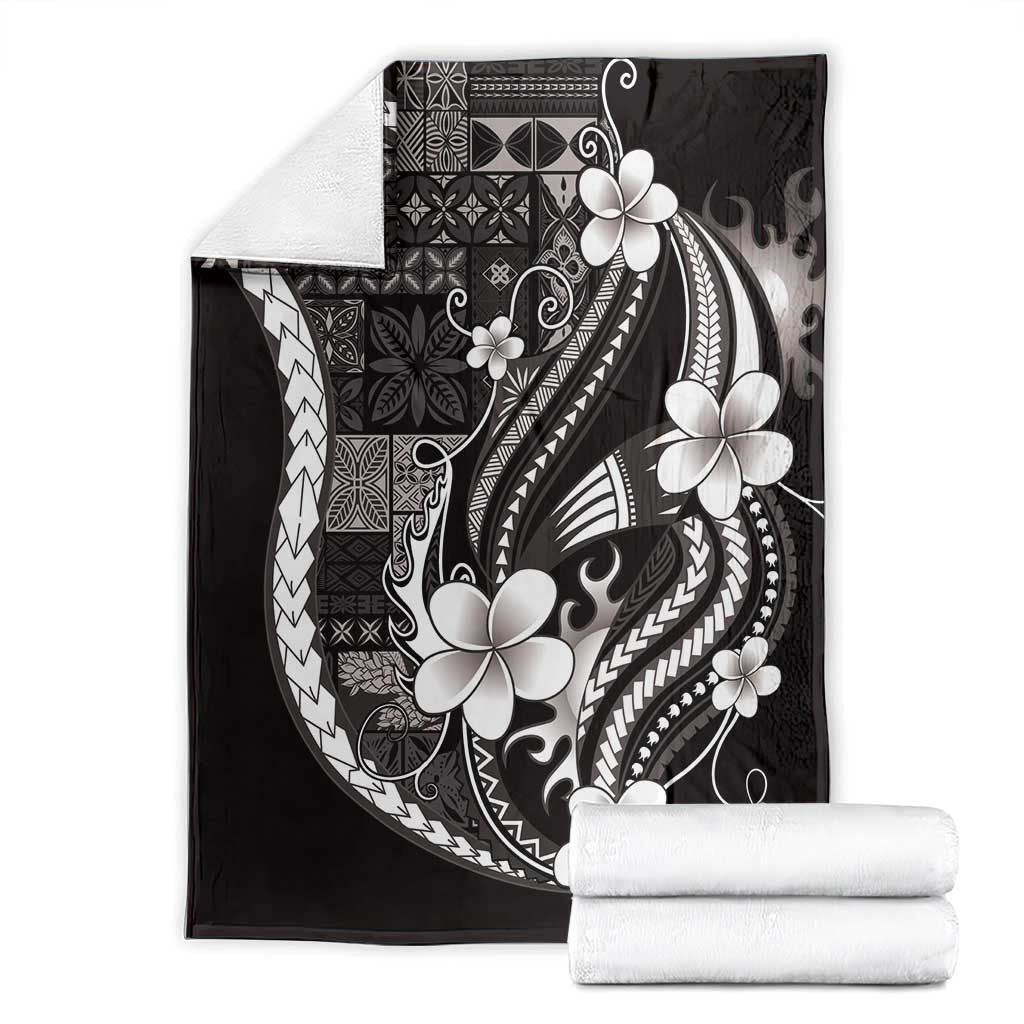 Samoa Siapo Tribal Pattern Blanket Black Polynesian Plumeria Tapa Motif