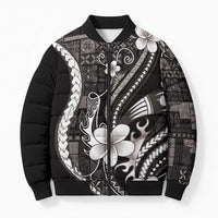 Samoa Siapo Tribal Pattern Bomber Puffer Jacket Black Polynesian Plumeria Tapa Motif
