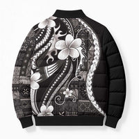 Samoa Siapo Tribal Pattern Bomber Puffer Jacket Black Polynesian Plumeria Tapa Motif