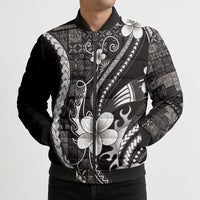 Samoa Siapo Tribal Pattern Bomber Puffer Jacket Black Polynesian Plumeria Tapa Motif