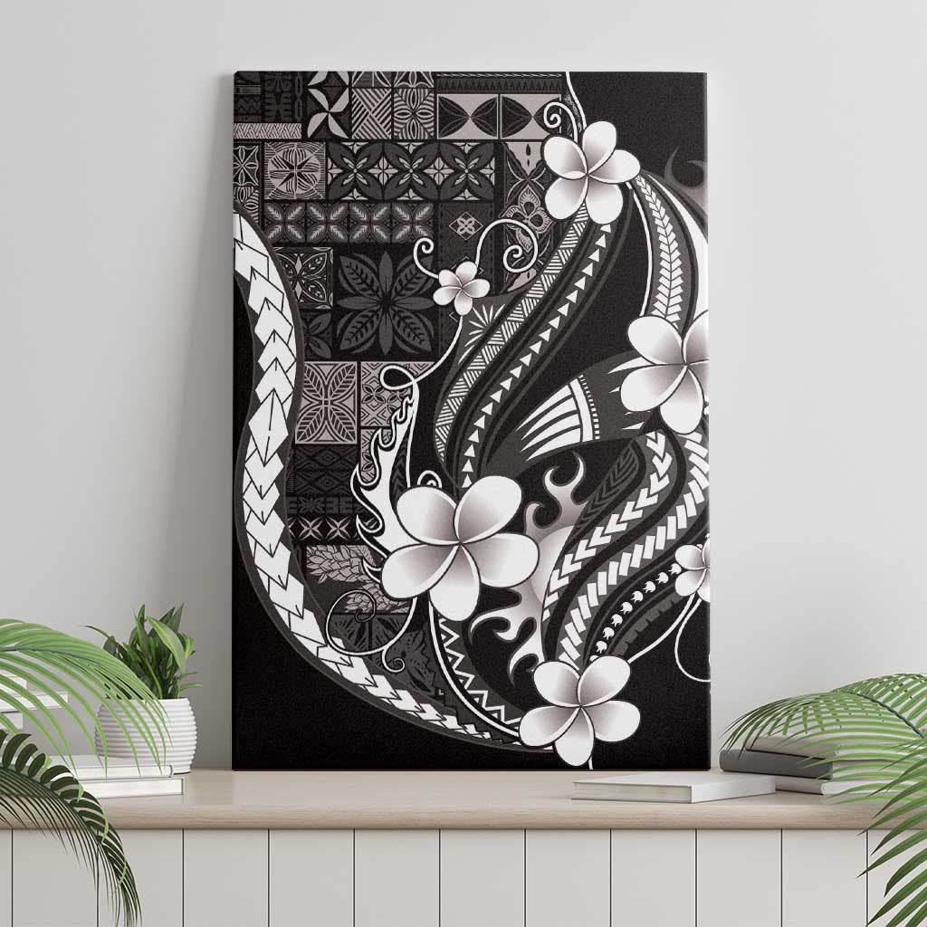 Samoa Siapo Tribal Pattern Canvas Wall Art Black Polynesian Plumeria Tapa Motif