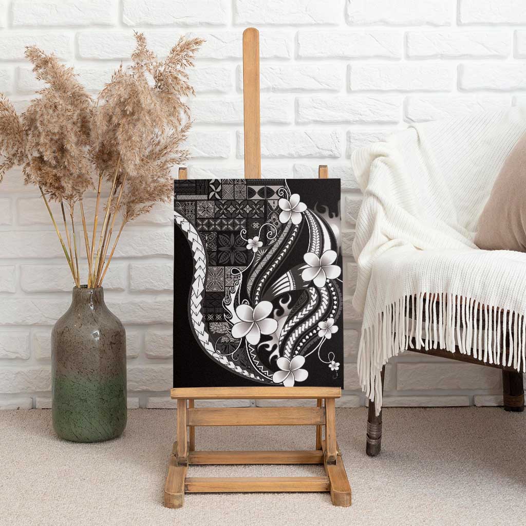 Samoa Siapo Tribal Pattern Canvas Wall Art Black Polynesian Plumeria Tapa Motif