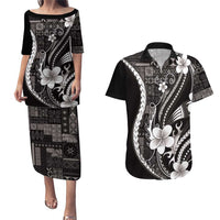 Samoa Siapo Tribal Pattern Couples Matching Puletasi and Hawaiian Shirt Black Polynesian Plumeria Tapa Motif LT9 Black - Polynesian Pride