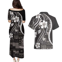 Samoa Siapo Tribal Pattern Couples Matching Puletasi and Hawaiian Shirt Black Polynesian Plumeria Tapa Motif LT9 - Polynesian Pride