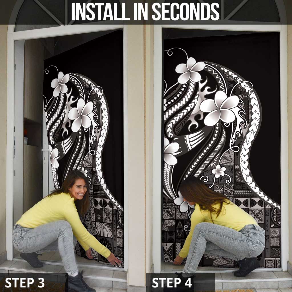 Samoa Siapo Tribal Pattern Door Cover Black Polynesian Plumeria Tapa Motif