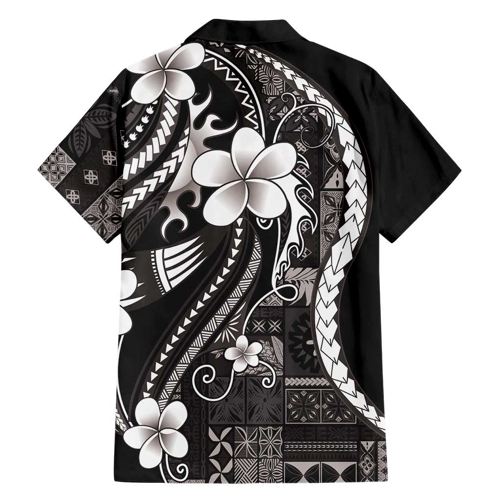Samoa Siapo Tribal Pattern Family Matching Long Sleeve Bodycon Dress and Hawaiian Shirt Black Polynesian Plumeria Tapa Motif LT9 - Polynesian Pride