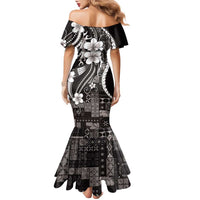 Samoa Siapo Tribal Pattern Family Matching Mermaid Dress and Hawaiian Shirt Black Polynesian Plumeria Tapa Motif LT9 - Polynesian Pride