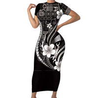 Samoa Siapo Tribal Pattern Family Matching Short Sleeve Bodycon Dress and Hawaiian Shirt Black Polynesian Plumeria Tapa Motif LT9 Mom's Dress Black - Polynesian Pride