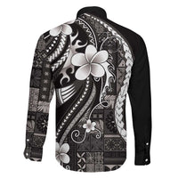 Samoa Siapo Tribal Pattern Family Matching Summer Maxi Dress and Hawaiian Shirt Black Polynesian Plumeria Tapa Motif