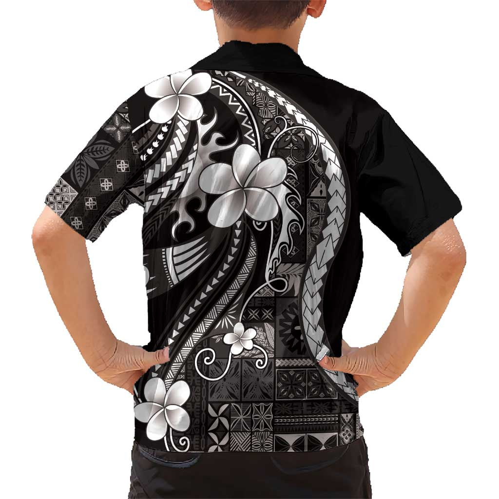 Samoa Siapo Tribal Pattern Family Matching Tank Maxi Dress and Hawaiian Shirt Black Polynesian Plumeria Tapa Motif