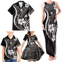 Samoa Siapo Tribal Pattern Family Matching Tank Maxi Dress and Hawaiian Shirt Black Polynesian Plumeria Tapa Motif