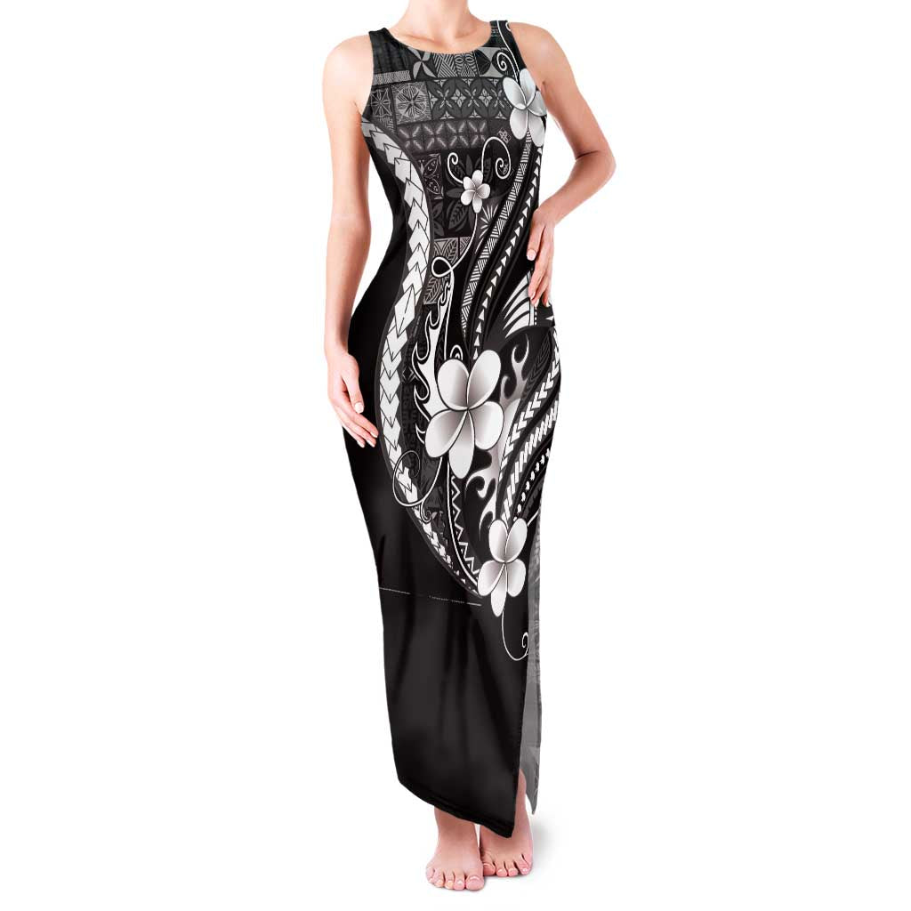 Samoa Siapo Tribal Pattern Family Matching Tank Maxi Dress and Hawaiian Shirt Black Polynesian Plumeria Tapa Motif