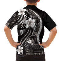 Samoa Siapo Tribal Pattern Kid Hawaiian Shirt Black Polynesian Plumeria Tapa Motif LT9 - Polynesian Pride