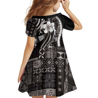 Samoa Siapo Tribal Pattern Kid Short Sleeve Dress Black Polynesian Plumeria Tapa Motif LT9 - Polynesian Pride