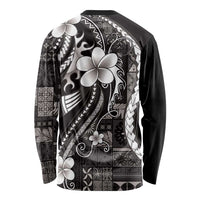 Samoa Siapo Tribal Pattern Long Sleeve Shirt Black Polynesian Plumeria Tapa Motif