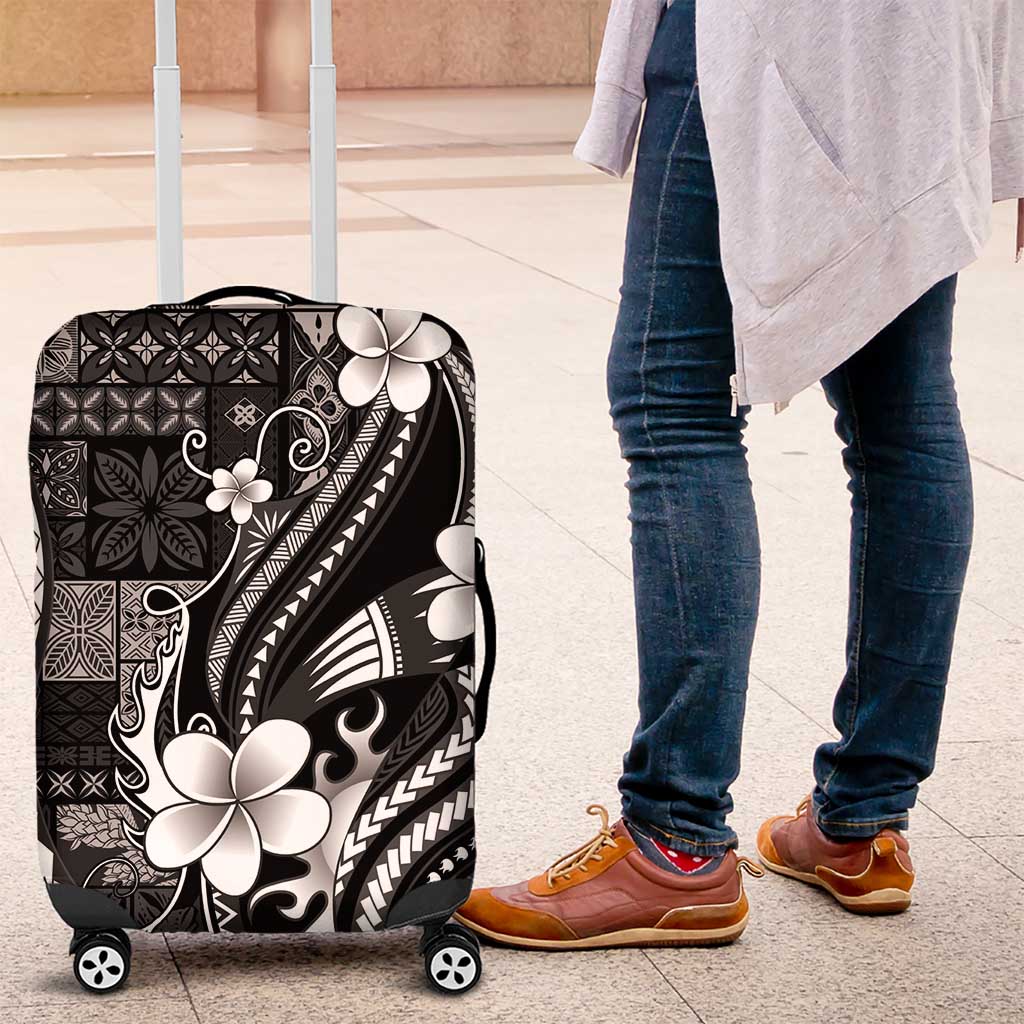 Samoa Siapo Tribal Pattern Luggage Cover Black Polynesian Plumeria Tapa Motif LT9 Black - Polynesian Pride