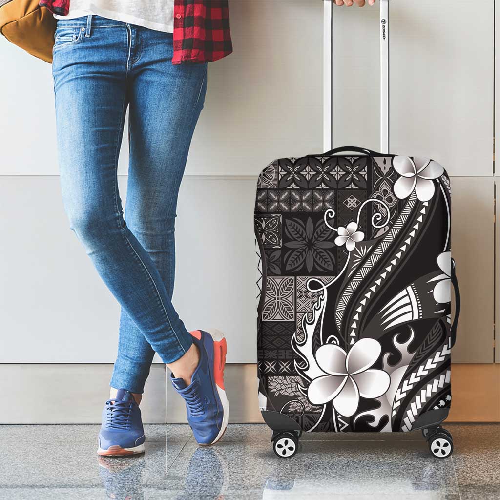 Samoa Siapo Tribal Pattern Luggage Cover Black Polynesian Plumeria Tapa Motif LT9 - Polynesian Pride