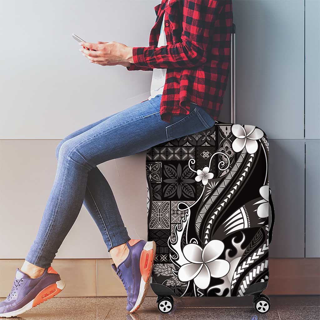 Samoa Siapo Tribal Pattern Luggage Cover Black Polynesian Plumeria Tapa Motif LT9 - Polynesian Pride
