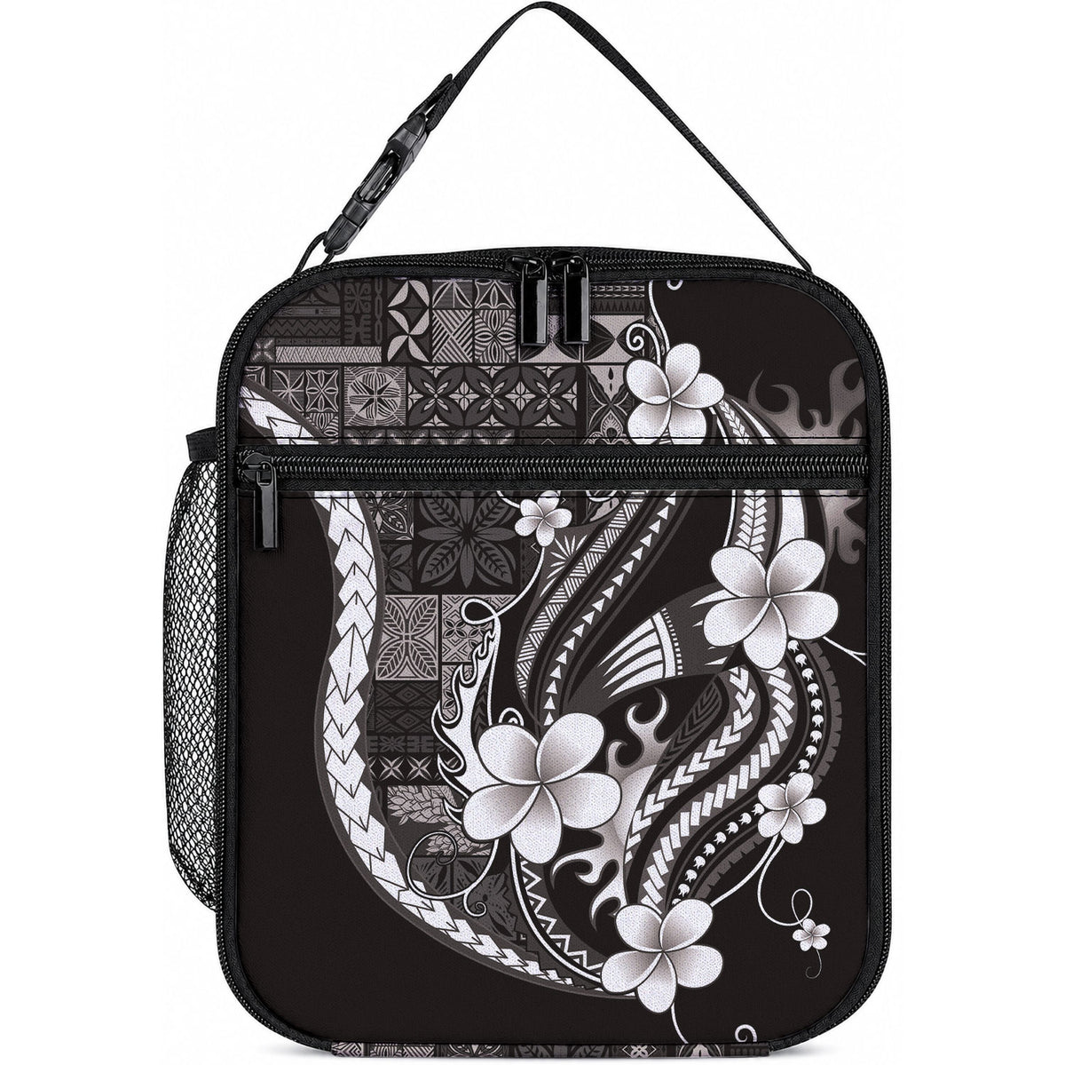 Samoa Siapo Tribal Pattern Lunch Bag Black Polynesian Plumeria Tapa Motif LT9 10.2 × 8.3 × 4.3 inch Blue - Polynesian Pride