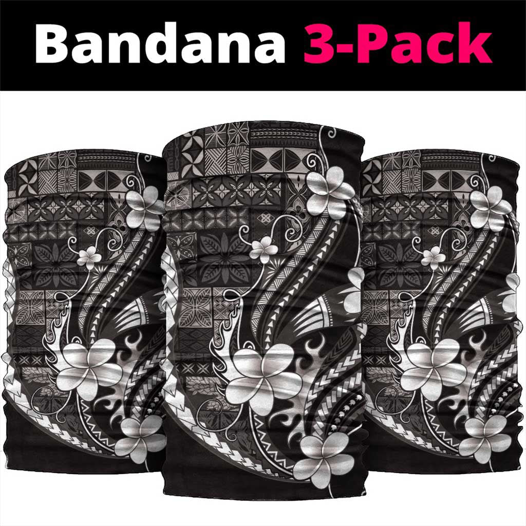 Samoa Siapo Tribal Pattern Neck Gaiter Black Polynesian Plumeria Tapa Motif