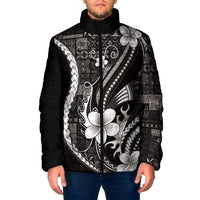Samoa Siapo Tribal Pattern Padded Jacket Black Polynesian Plumeria Tapa Motif