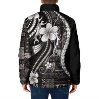 Samoa Siapo Tribal Pattern Padded Jacket Black Polynesian Plumeria Tapa Motif