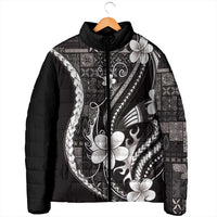 Samoa Siapo Tribal Pattern Padded Jacket Black Polynesian Plumeria Tapa Motif