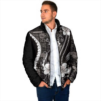 Samoa Siapo Tribal Pattern Padded Jacket Black Polynesian Plumeria Tapa Motif