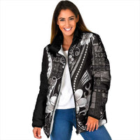 Samoa Siapo Tribal Pattern Padded Jacket Black Polynesian Plumeria Tapa Motif