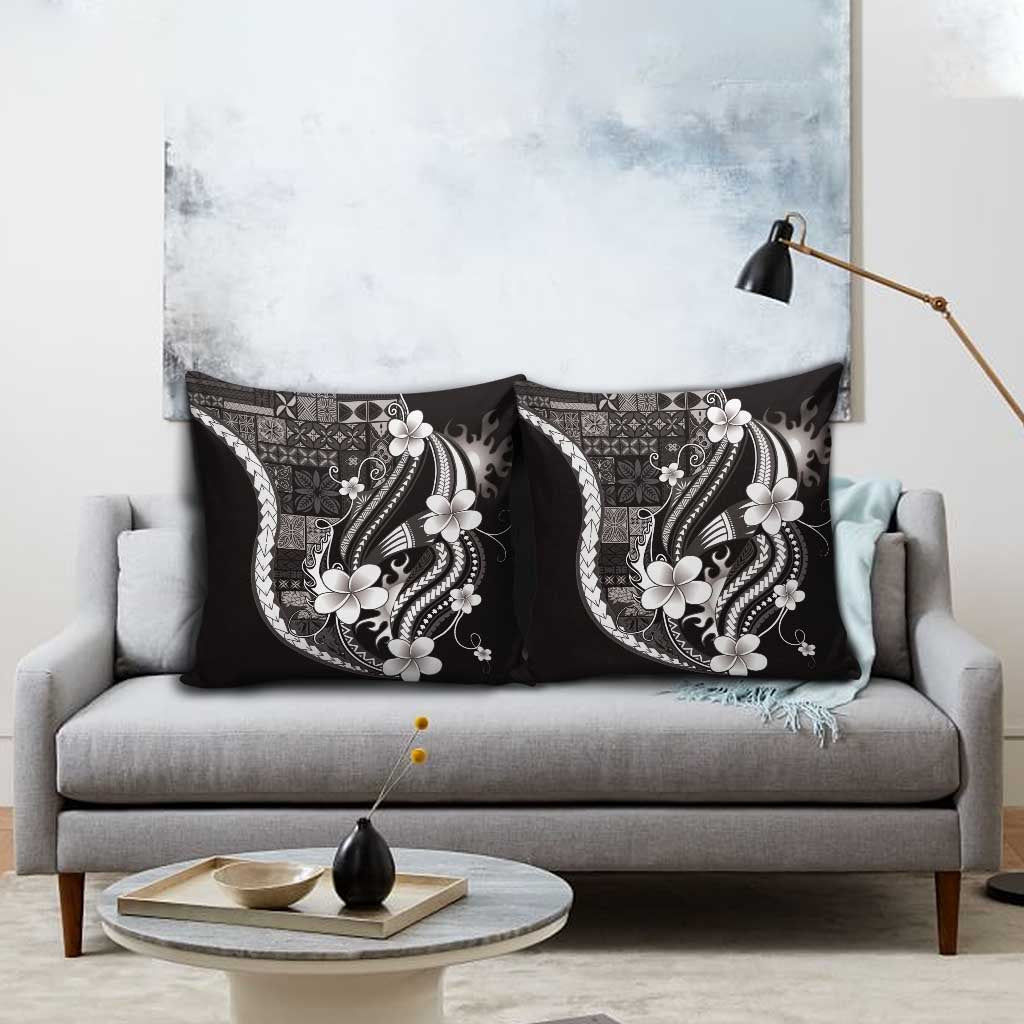 Samoa Siapo Tribal Pattern Pillow Cover Black Polynesian Plumeria Tapa Motif