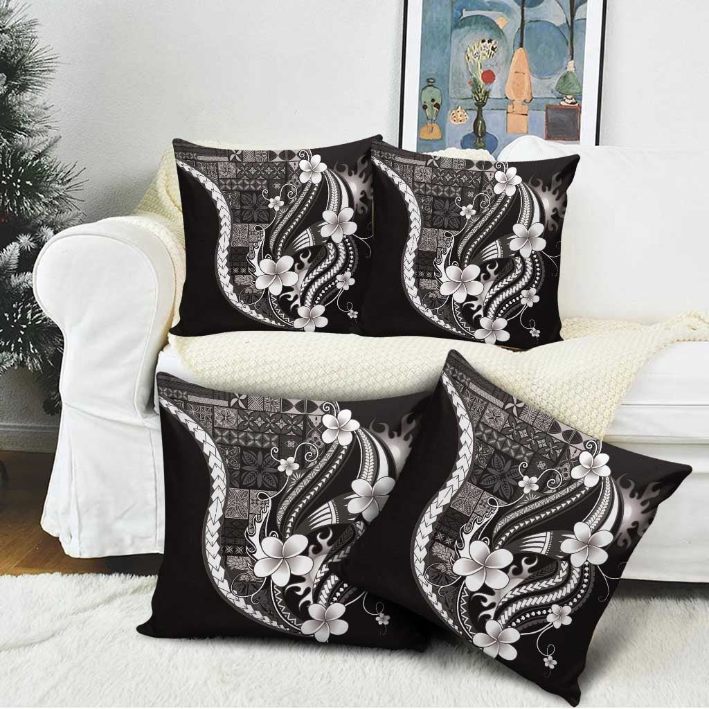 Samoa Siapo Tribal Pattern Pillow Cover Black Polynesian Plumeria Tapa Motif