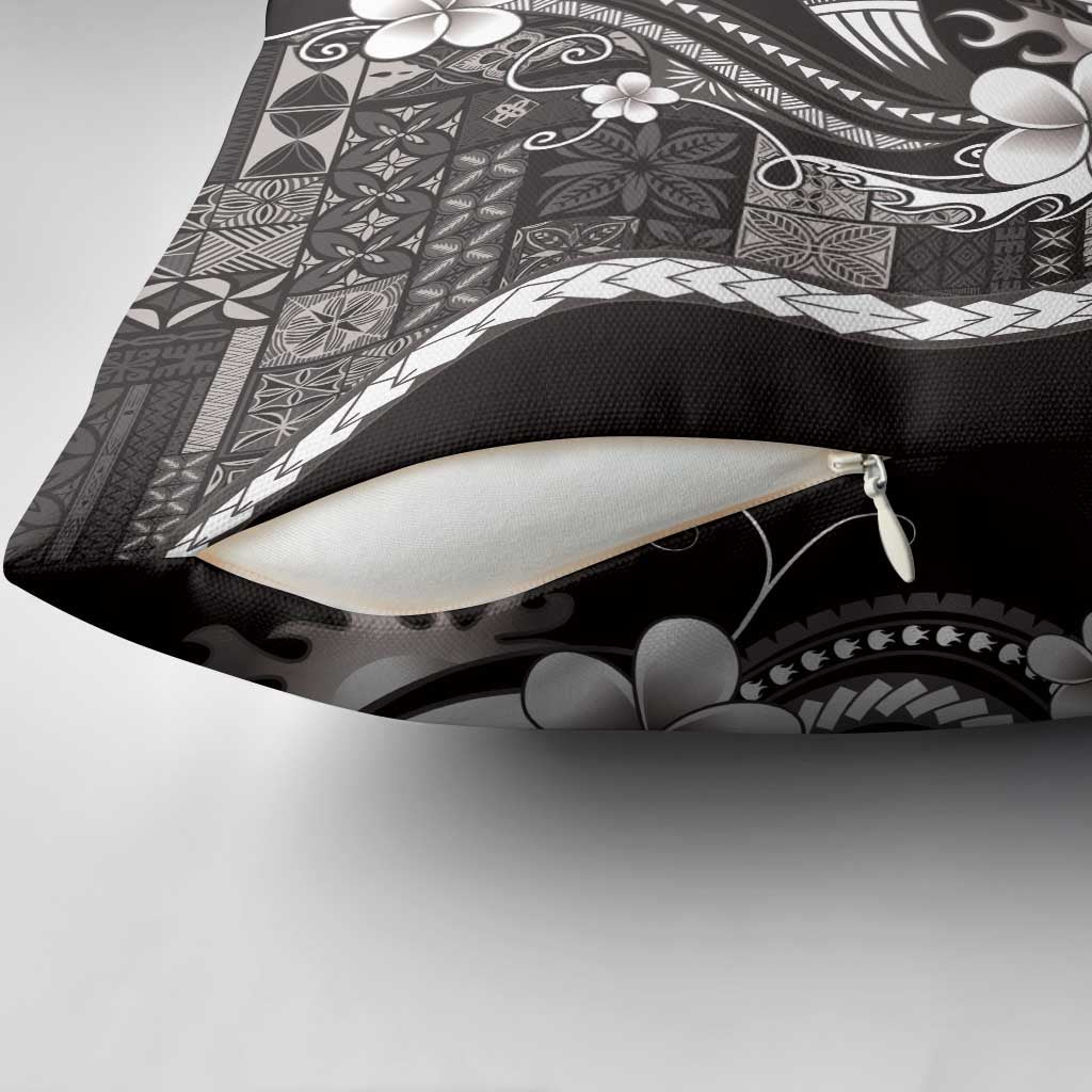 Samoa Siapo Tribal Pattern Pillow Cover Black Polynesian Plumeria Tapa Motif