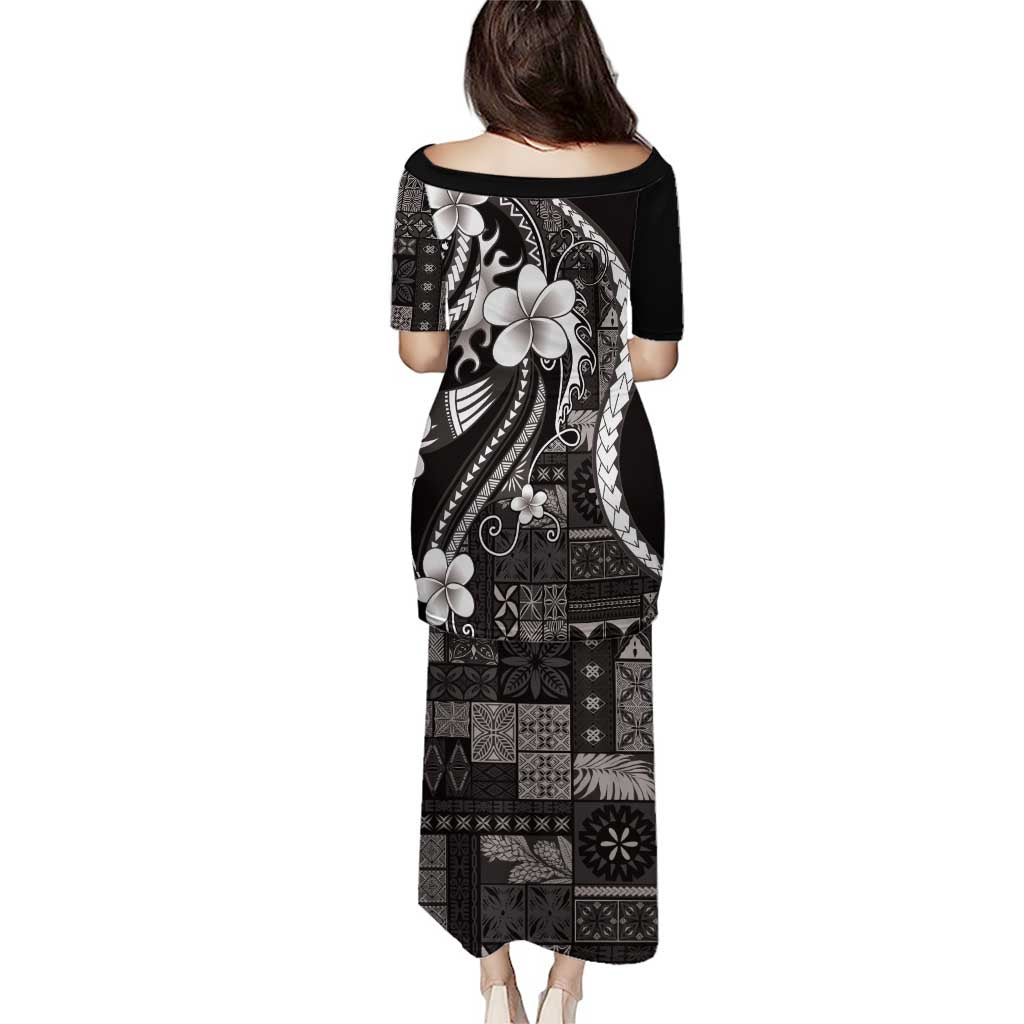 Samoa Siapo Tribal Pattern Puletasi Black Polynesian Plumeria Tapa Motif LT9 - Polynesian Pride