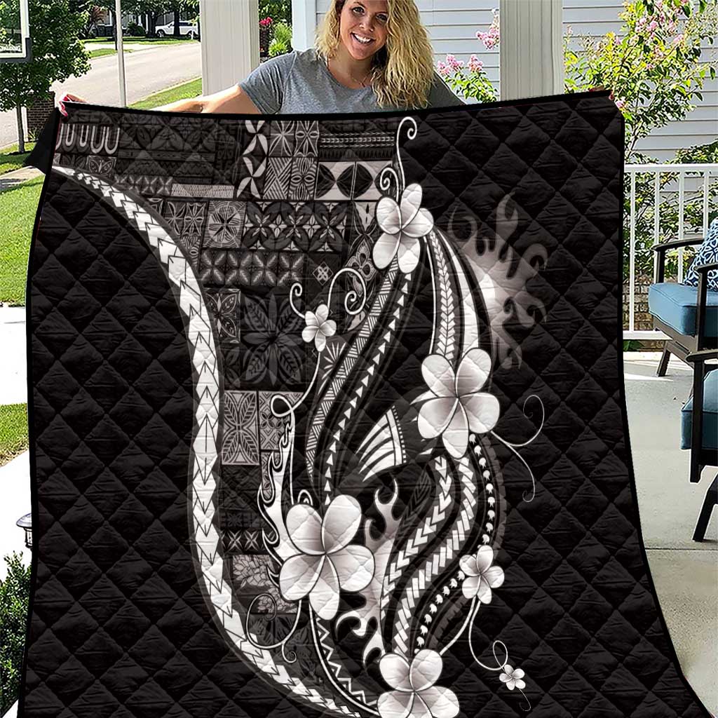 Samoa Siapo Tribal Pattern Quilt Black Polynesian Plumeria Tapa Motif