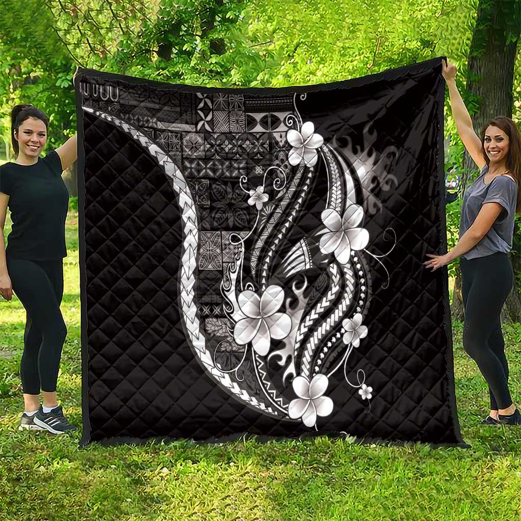 Samoa Siapo Tribal Pattern Quilt Black Polynesian Plumeria Tapa Motif