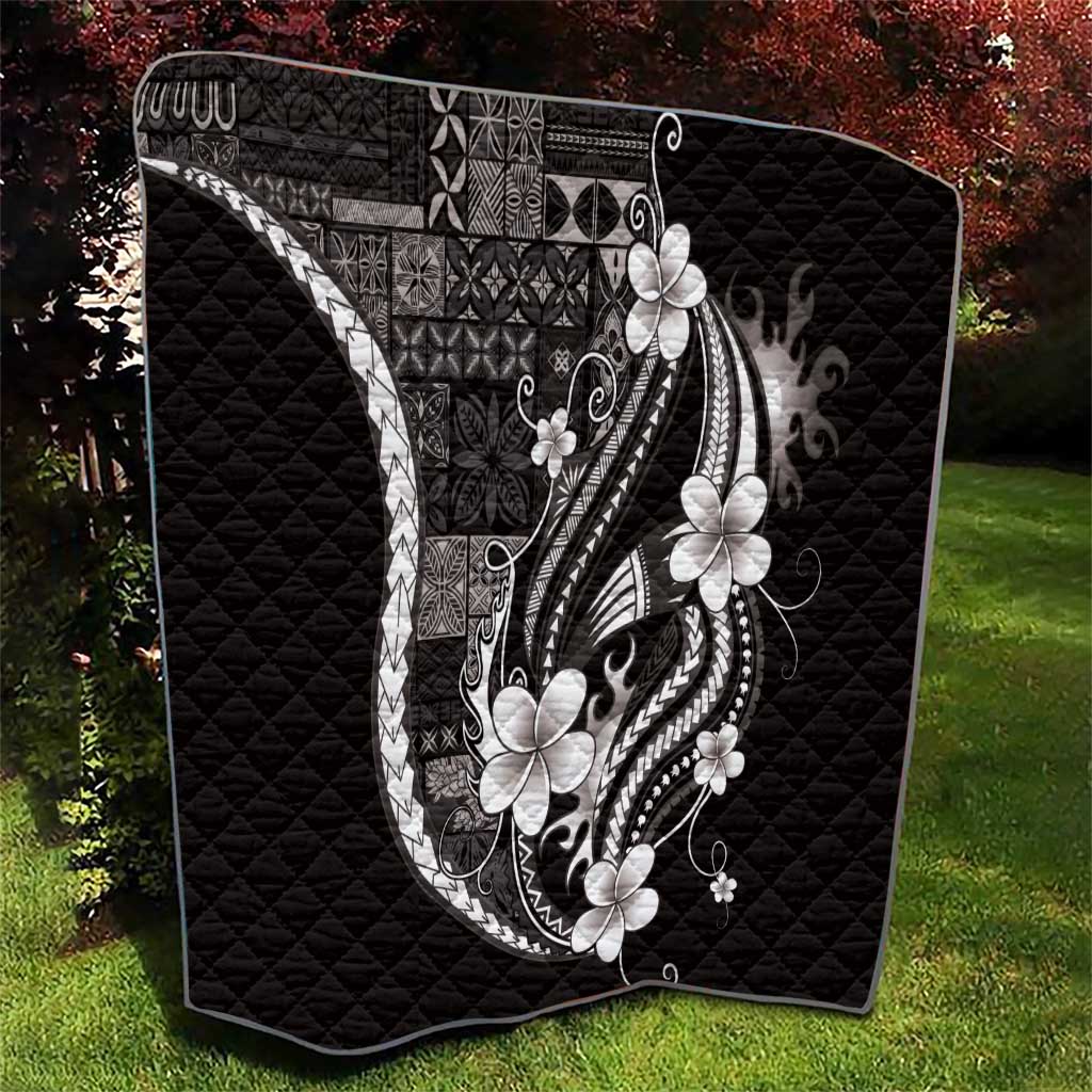 Samoa Siapo Tribal Pattern Quilt Black Polynesian Plumeria Tapa Motif