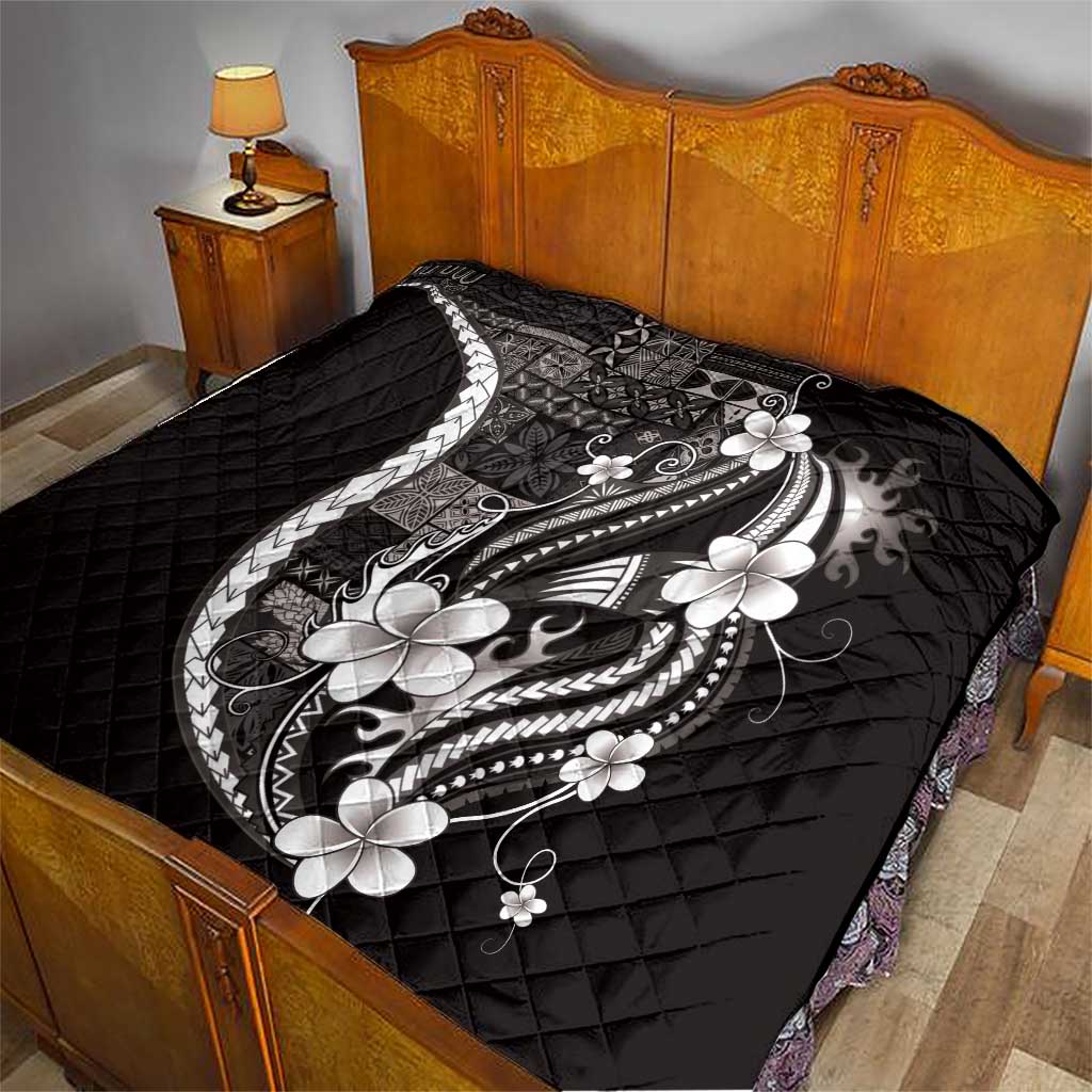 Samoa Siapo Tribal Pattern Quilt Black Polynesian Plumeria Tapa Motif