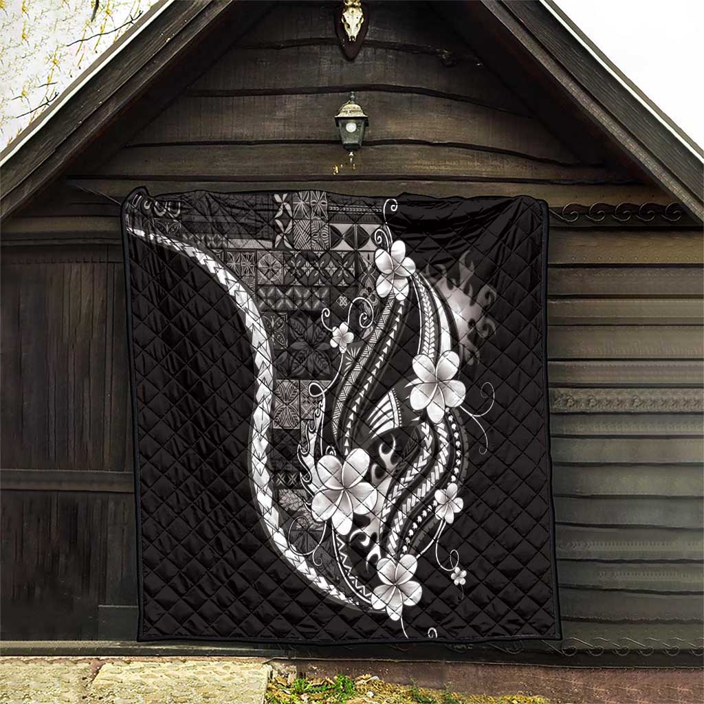 Samoa Siapo Tribal Pattern Quilt Black Polynesian Plumeria Tapa Motif