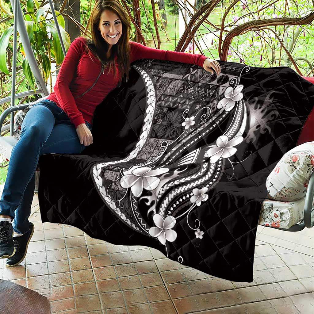 Samoa Siapo Tribal Pattern Quilt Black Polynesian Plumeria Tapa Motif