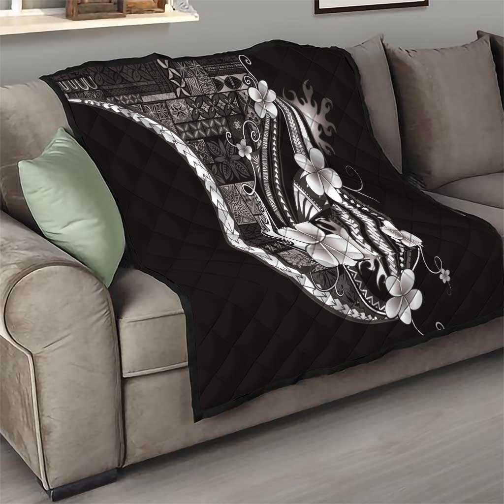 Samoa Siapo Tribal Pattern Quilt Black Polynesian Plumeria Tapa Motif