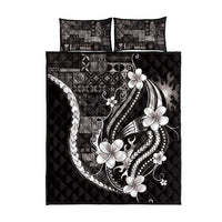Samoa Siapo Tribal Pattern Quilt Bed Set Black Polynesian Plumeria Tapa Motif